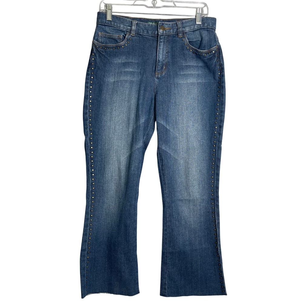 Lauren Ralph‎ Lauren Jeans Womens 6 Petite Blue Studded Western Cropped Denim